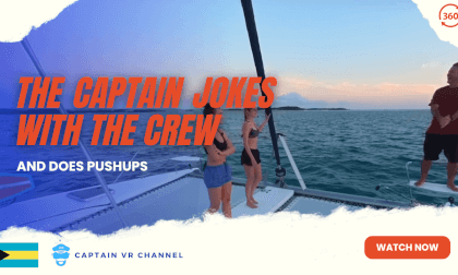 |39| The captain jokes with the crew and does pushups - 360° video