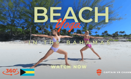 |64| Two beautiful girls doing partner yoga on the beach -360° video VR Video |64| Two beautiful girls doing partner yoga on the beach -360° video VR
