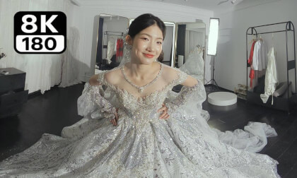 The girl dancing in a wedding dress