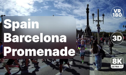 Spain Barcelona - Marina Promenade Walk to the Beach 8K 180 3D
