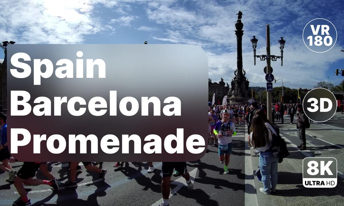 Spain Barcelona - Marina Promenade Walk to the Beach 8K 180 3D