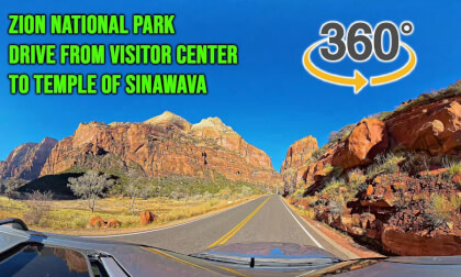 VR 360 Zion National Park Drive from Visitor Center to Temple of Sinawava