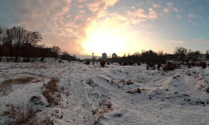 Walking through a dry River Bed full of Snow