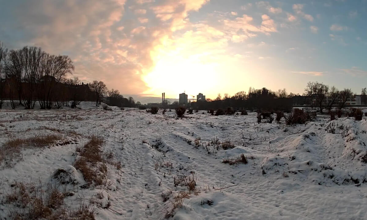 Walking through a dry River Bed full of Snow