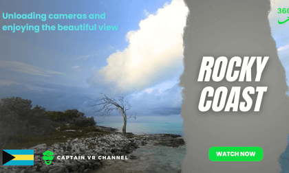 |79| Unloading cameras on a rocky shore -360° video