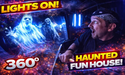 360° HAUNTED FUN HOUSE COASTER in VR ~ Dark Carnival Ride with Sudden Lights & Sounds