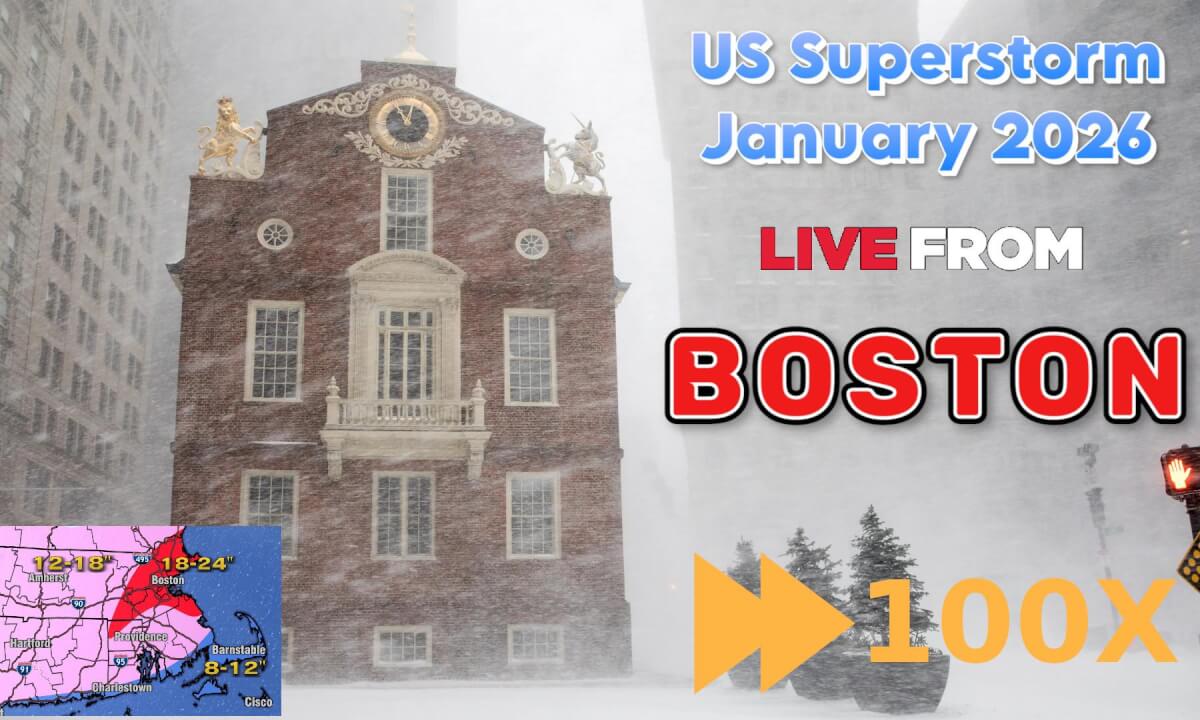 ⏩ 100x Time Lapse of the U.S. SUPERSTORM January 2026 Live 360° Weather Stream from Boston