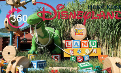 Walking through Toy Story Land at Hong Kong Disneyland