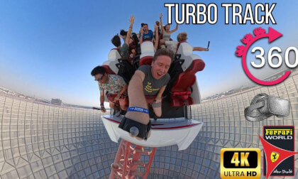 360º ride on Turbo Track roller coaster at Ferrari World