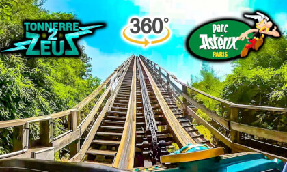 VR 360 Tonnerre 2 Zeus Roller Coaster On Ride Front Seat POV Parc Asterix 2023 08 17