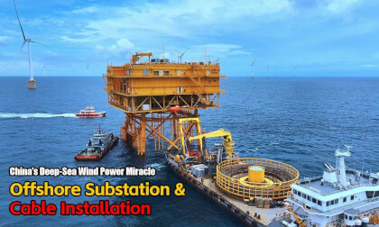 Huge Yellow Offshore Substation! Watch the Seabed Cable Laying Process｜中国深海风电奇迹：海上变电站的工作和电缆安装