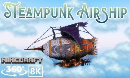 [Minecraft 360VR 8K] Epic Steampunk Airship Tour – Mysterious Island Vibes (Original Build)