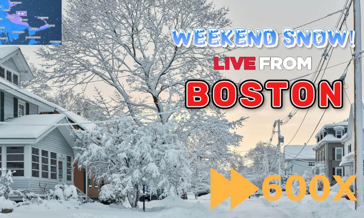 ⏩ Weekend Snow in Boston! 360° 600x Time Lapse of the Live Weather Stream February 6 - 7 2026