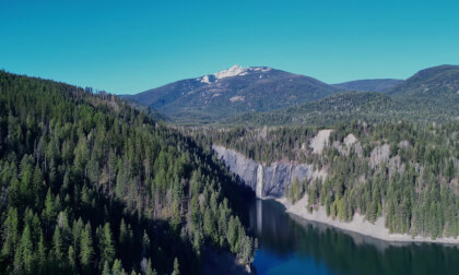 Flight to Pend O'reille River Waterfall (4k, Flat)