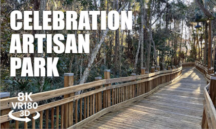 Artisan Park Boardwalk Celebration Florida VR180 3D Sunset Walk, Boardwalk Lake Views VR视频 3D動画 VR旅行