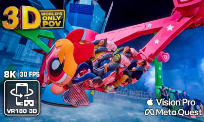 [3D 8K] Powerpuff Girls Mojo´s Robot Rampage onride 🟥 [VR180 POV] IMG Worlds Dubai Zamperla Air Race - Apple Vision Pro - Meta Quest 3