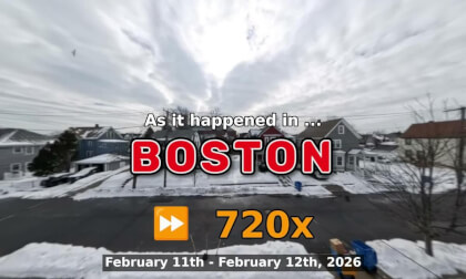 ⏩ Daily Time Lapse of the Boston Weather 360° Live Stream February 11th - February 12th 2026 (720x)