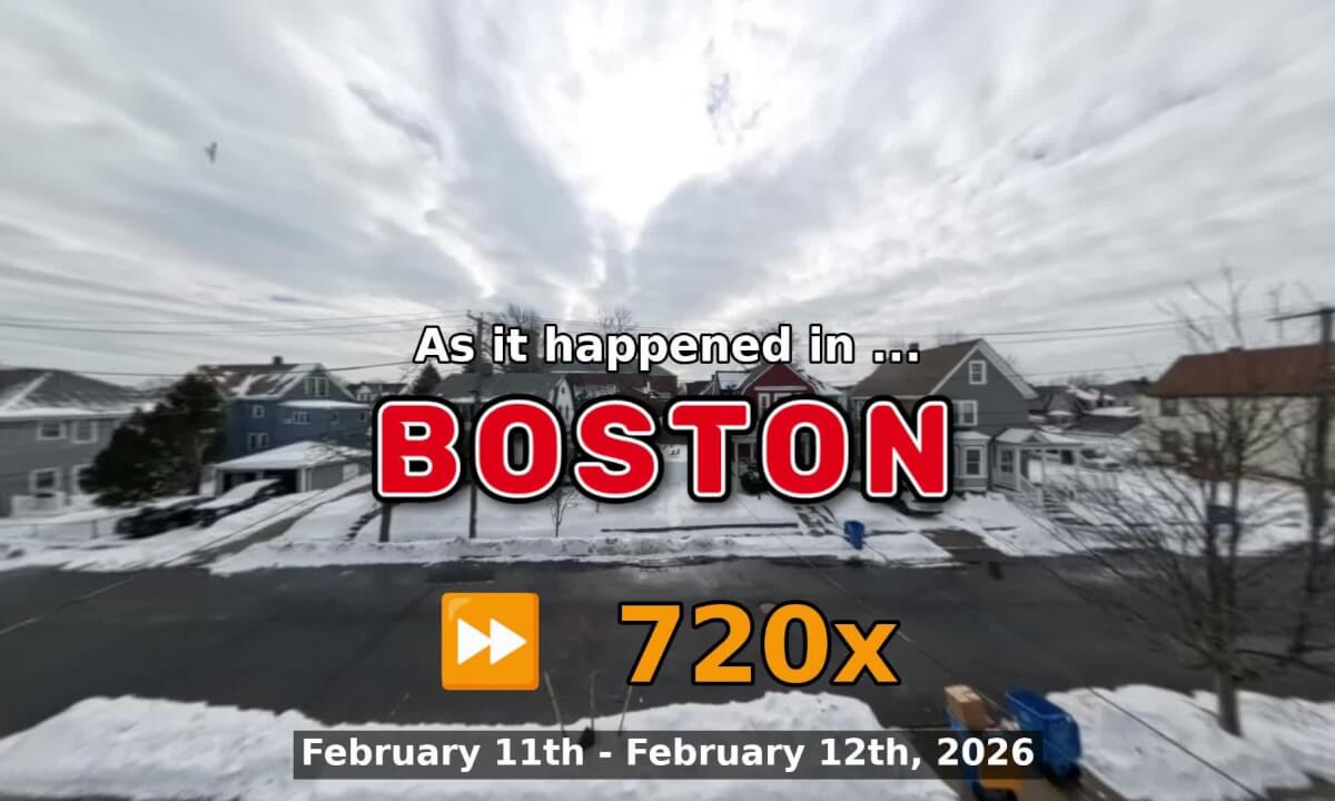⏩ Daily Time Lapse of the Boston Weather 360° Live Stream February 11th - February 12th 2026 (720x)