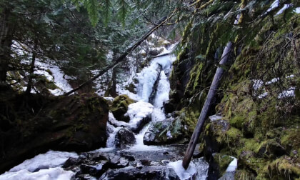 Winter Walk to Springer Creek Waterfall near Ymir, British Columbia (3d, Flat)