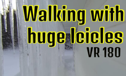 Walking through huge Icicles