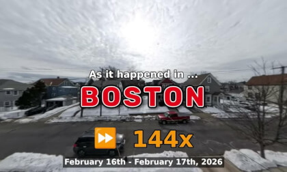 ⏩ Daily Time Lapse of the Boston Weather 360° Live Stream February 16th - February 17th 2026 (144x) [Beta]