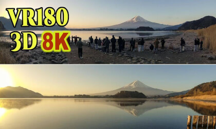 Mt. Fuji as seen from Lake Kawaguchi on a calm winter morning in Yamanashi , JAPAN