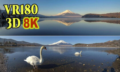 Mt. Fuji as seen from Lake Yanamaka on a calm winter morning in Yamanashi , JAPAN