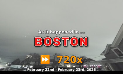 ⏩ Daily Time Lapse of the Boston Weather 180° 4K Sky Cam Live Stream February 22nd - February 23rd 2026 (720x)