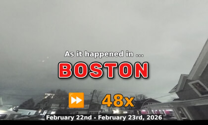 ⏩ Daily Time Lapse of the Boston Weather 180° 4K Sky Cam Live Stream February 22nd - February 23rd 2026 (48x)