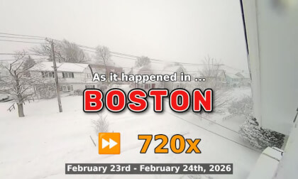 ⏩ Daily Time Lapse of the Boston Weather 180° 4k Street Cam Stream February 23rd - February 24th 2026 (720x) [Beta]