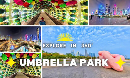 ☂️🌃 360° Umbrella Park & Doha Corniche 🇶🇦 | 360° Night Sea View & Skyline Walk 🌊✨| Doha | Qatar