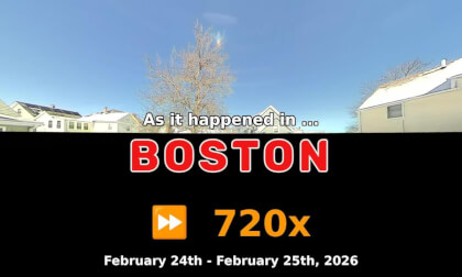 ⏩ Daily Time Lapse of the Boston Weather 180° 4K Sky Cam Stream February 24th - February 25th 2026 (720x)
