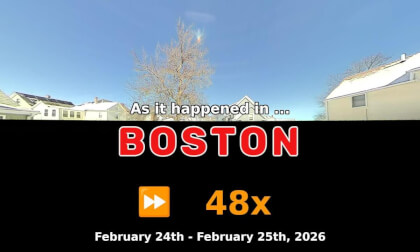 ⏩ Daily Time Lapse of the Boston Weather 180° 4K Sky Cam Stream February 24th - February 25th 2026 (48x) [Beta]