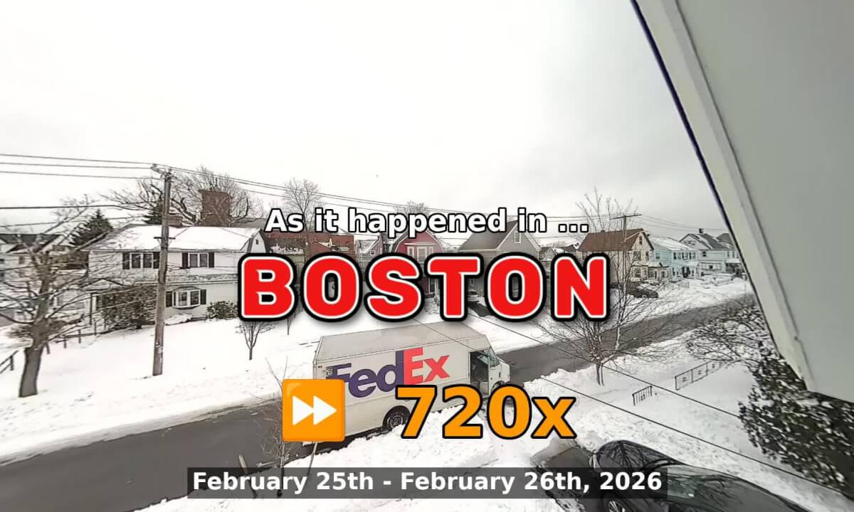 ⏩ Daily Time Lapse of the Boston Weather 180° 4k Street Cam Stream February 25th - February 26th 2026 (720x)