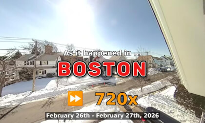 ⏩ Daily Time Lapse of the Boston Weather 180° 4k Street Cam Stream February 26th - February 27th 2026 (720x)