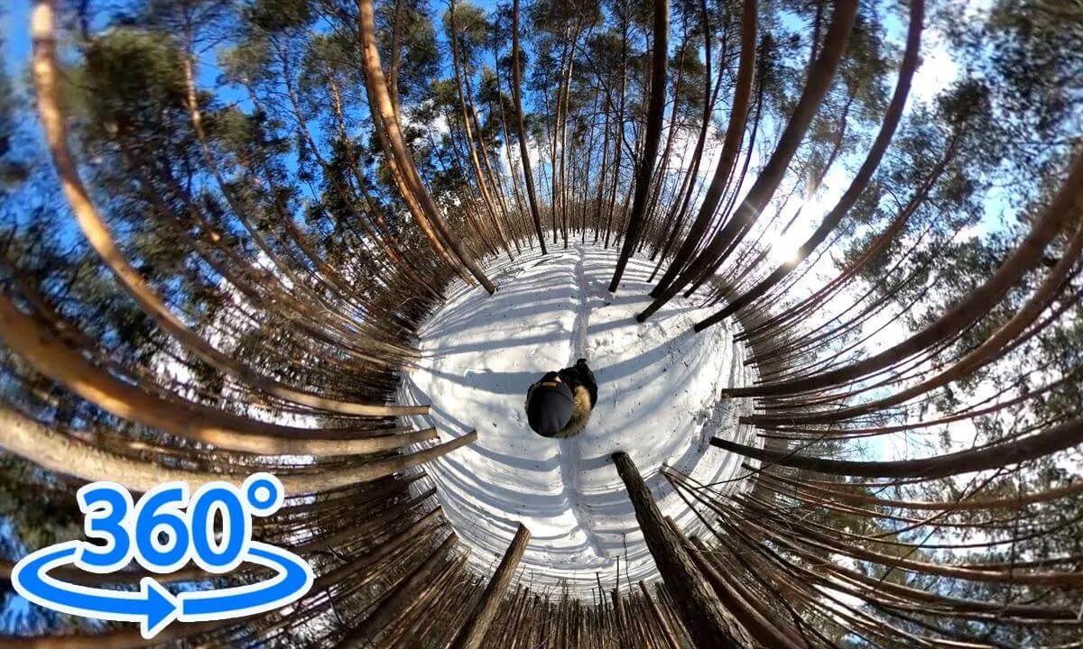 Walking In A Winter Forest & Fishing On Frozen Lake | GoPro Max 360 Video