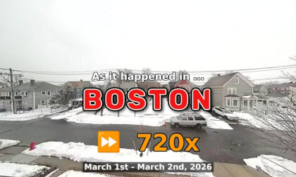 ⏩ Daily Time Lapse of the Boston Weather 180° 4k Street Cam Stream March 1st - March 2nd 2026 (720x) [Beta]