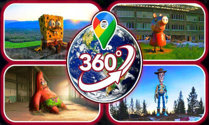 VR 360° — Giant Characters Found on Google Maps! (SpongeBob, Peppa Pig, Woody, Patrick)
