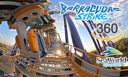 VR 360 Barracuda Strike Roller Coaster On Ride Back Row POV SeaWorld San Antonio 2026 03 06
