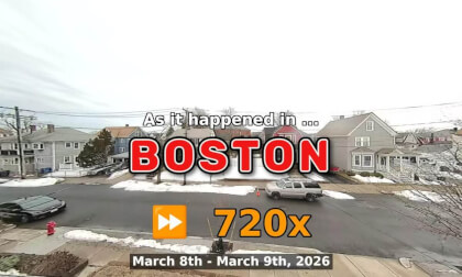 ⏩ Daily Time Lapse of the Boston Weather 180° 4k Street Cam Stream March 8th - March 9th 2026 (720x) [Beta]