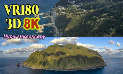 Aerial Hyperstereoscopic 3D Video of Mikurajima-island in Tokyo , JAPAN