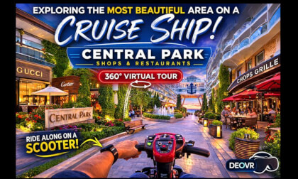 Scooter Ride Through Cruise Ship Central Park 🌳 | 360° VR Luxury Shops & Restaurants Tour
