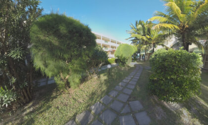 360 VR Tropical garden on the hotel area on sunny day, Mauritius