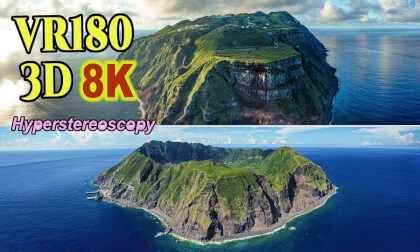 Aerial Hyperstereoscopic 3D Video of Aogashima-island in Tokyo , JAPAN
