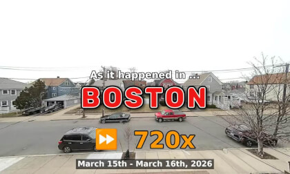 ⏩ Daily Time Lapse of the Boston Weather 180° 4k Street Cam Stream March 15th - March 16th 2026 (720x) [Beta]