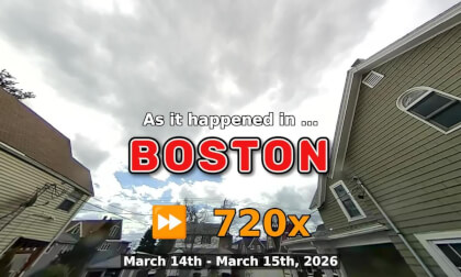 ⏩ Daily Time Lapse of the Boston Weather 180° 4k Sky Cam Stream March 14th - March 15th 2026 (720x) [Beta]