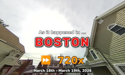⏩ Daily Time Lapse of the Boston Weather 180° 4k Sky Cam Stream March 18th - March 19th 2026 (720x) [Beta]
