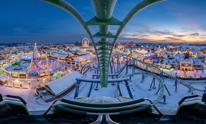 [360°] Energylandia Winter Kingdom 2026: Dragon Roller Coaster | Front Row POV