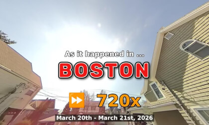 ⏩ Daily Time Lapse of the Boston Weather 180° 4k Sky Cam Stream March 20th - March 21st 2026 (720x) [Beta]