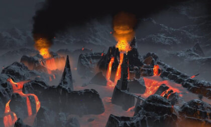 Lava Falls 3D4K   Flight  through a volcanic landscape. (Made using Cascade software)